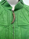 Buckle Waist Leather Jacket in Green Size 40