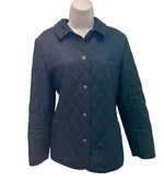 black diamond quilted jacket with signature print inside