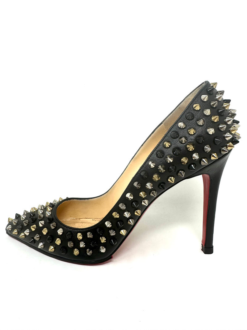 Pigalle Spikes 100 Black Nappa Mix Heels 39.5 UK 6.5