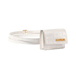 white croc-effect leather belt bag with gold hardware