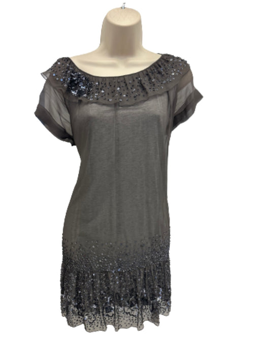 grey sheer lined dress with sequins