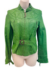 green leather buckle jacket with tooth zip