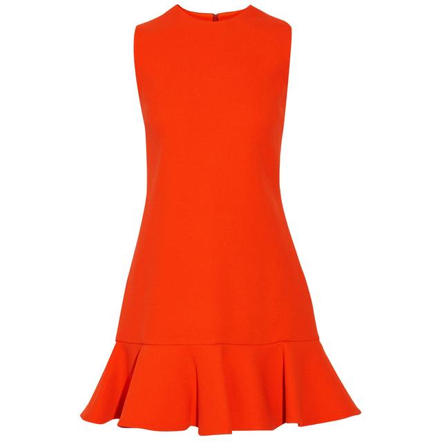 orange mini flute dress with flare bottom