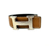 Black and Tan Leather H Silver Buckle Reversible Belt 90