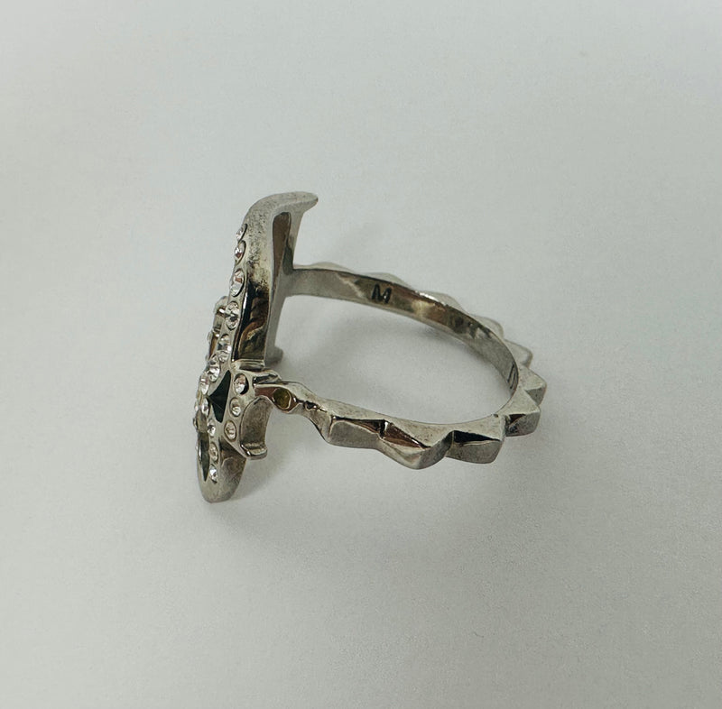 Oblique Silver Crystal Embellished Ring