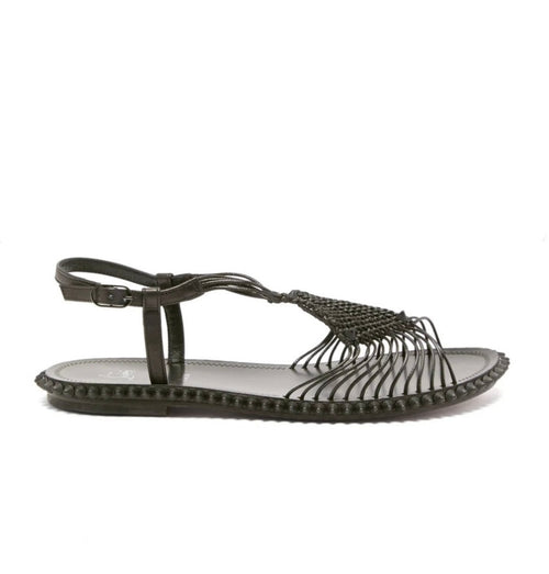 black macrame leather calf sandals with ankle buckle and signature red soles