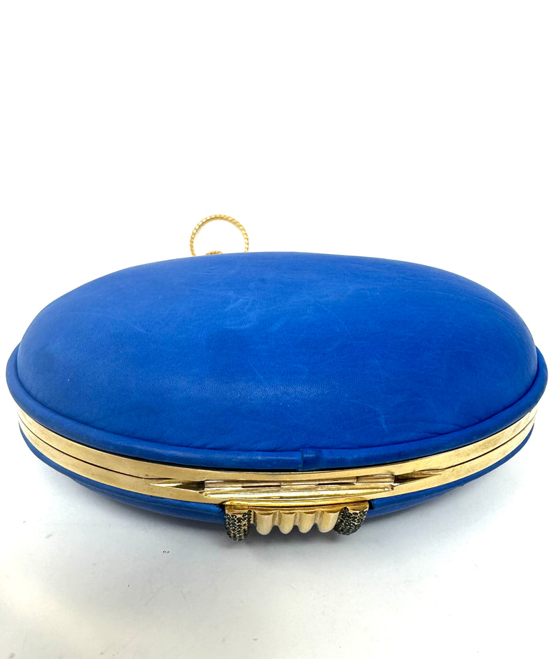 Royal Blue with Teeth Embellishment Box Clutch on Chain