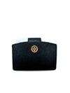 black saffiano card hold with gold tone hardware card holder