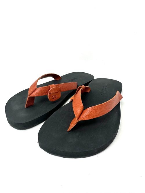 brown calf skin uppers with black soles flip flops sandals