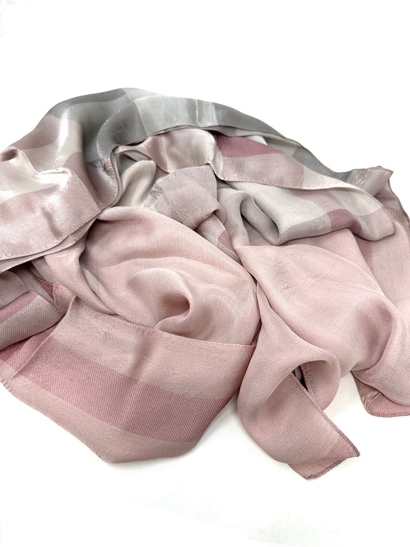 Pink and Grey Silk Check Scarf