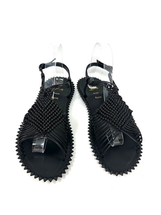 Christian Louboutin Janis in Spain Macrame Black Calf Flat Sandals 40