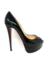Lady Peep 150 Black Patent Calf Peep Toe Platform Heels 39 UK 6