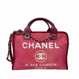 Chanel Deauville Dark Pink Red Canvas Bowling Bag