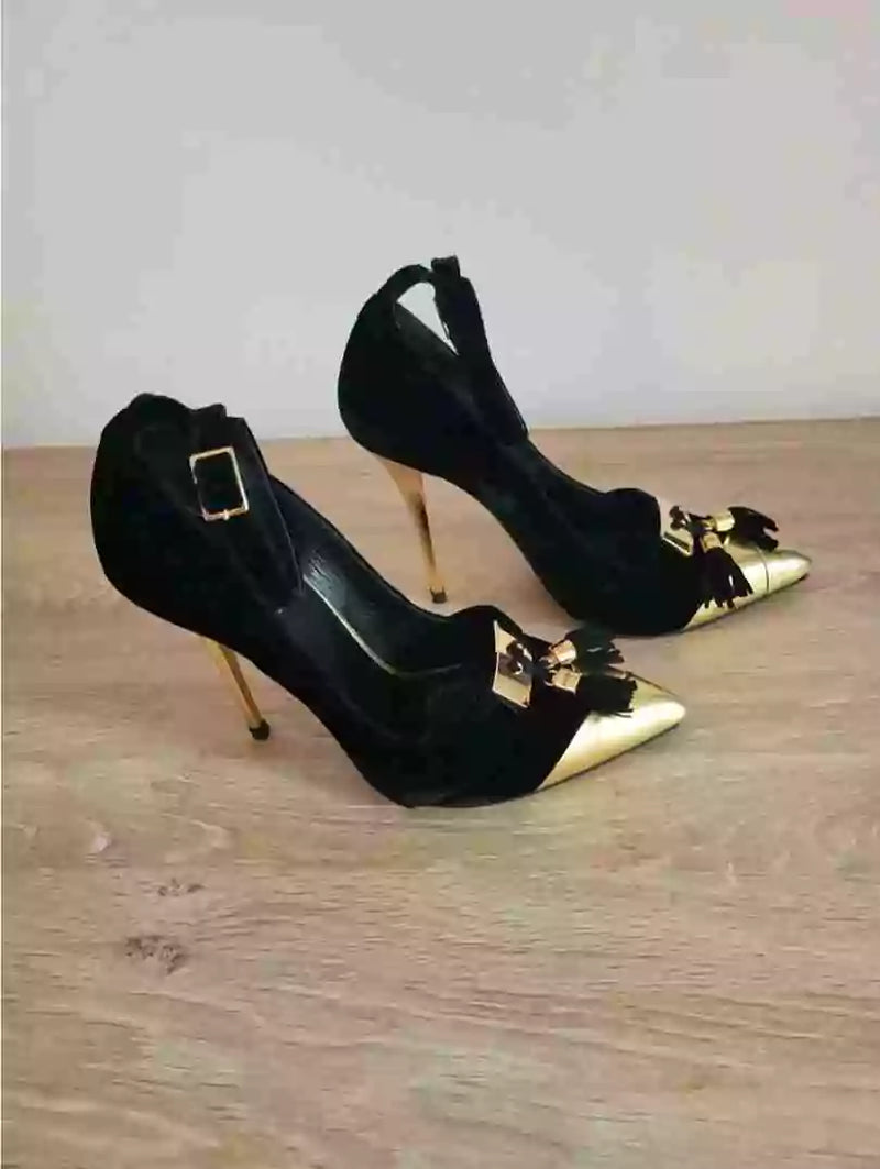 Balmain black velvet heels, size 38 UK5