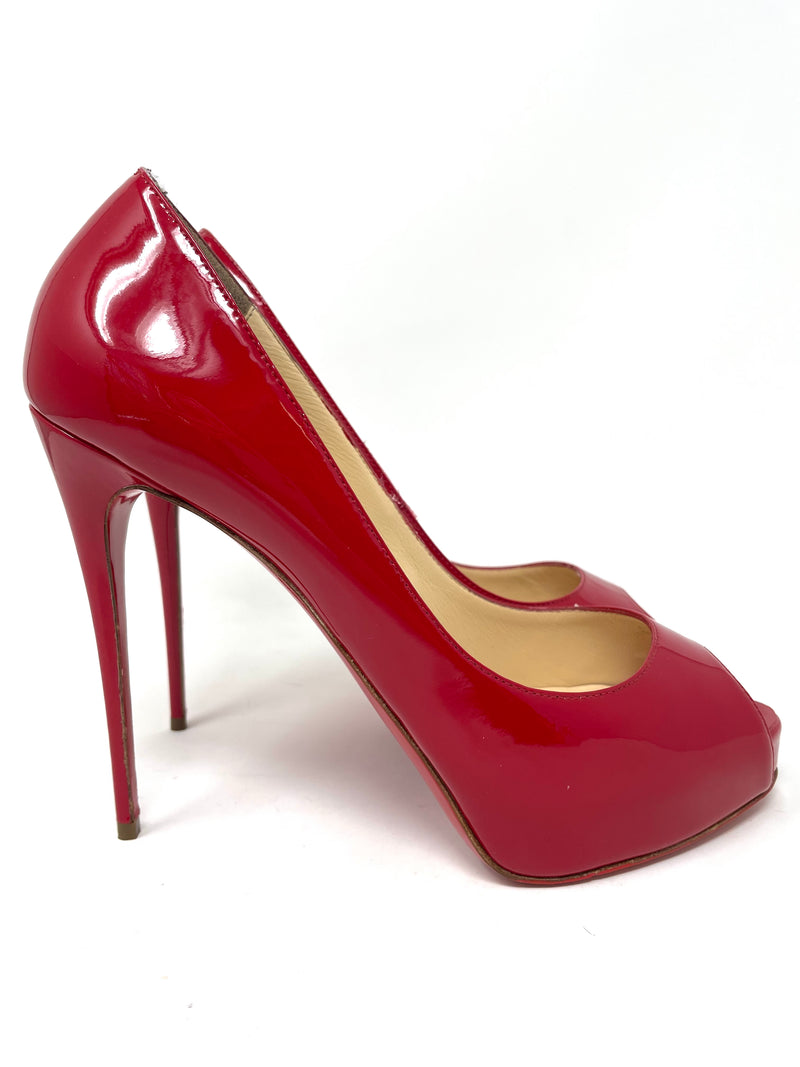 New Very Prive 120 Red Patent Leather Peep Toe Platform Heels 40