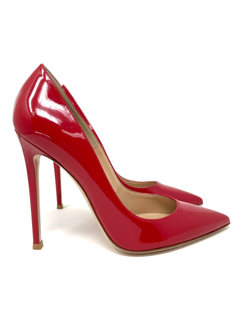 Red leather online heels shoes