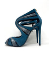 Teal Suede high heels with snakeskin detail