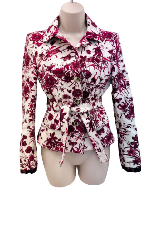 white and deep red light jacket with belted design