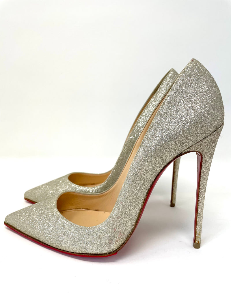 Christian Louboutin So Kate 120 Ivory Silver Glitter Heels 39 – High Heel  Hierarchy