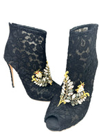Dolce & Gabbana Black Lace Crystal Embellished Peep Toe Booties 41