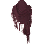 tassled knitted burgundy shawl scarf with pin