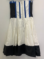White and Blue Colourblock Strapless Dress UK 6 XS