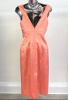 Peach Silk Midi Dress Shoulder Embroidered UK10