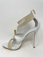 Coline 110 Bianco White Gold Strass Buckle Heels 41