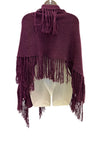 Claude Tassled Burgundy Knit Scarf with Pin