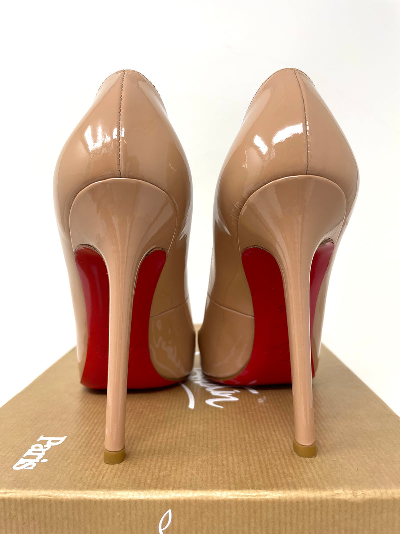 Christian Louboutin New Simple Pump 120 Patent Calf Nude Red Bottom Shoes  SZ 38