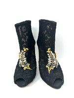 Dolce & Gabbana Black Lace Crystal Embellished Peep Toe Booties 41