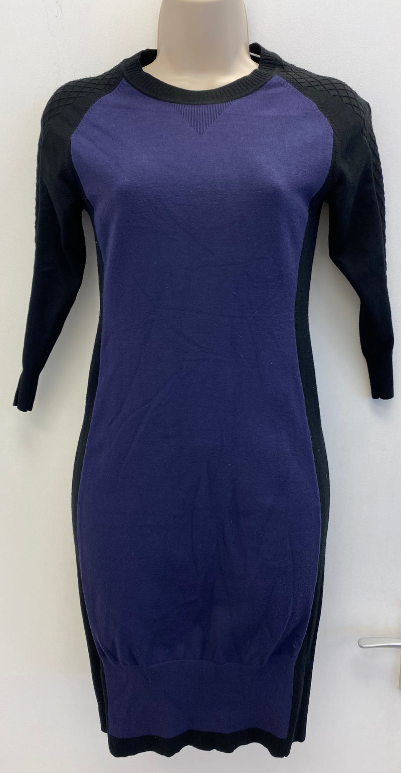 Dark Blue and Black Knit Midi Dress with Textured Sleeves UK6
