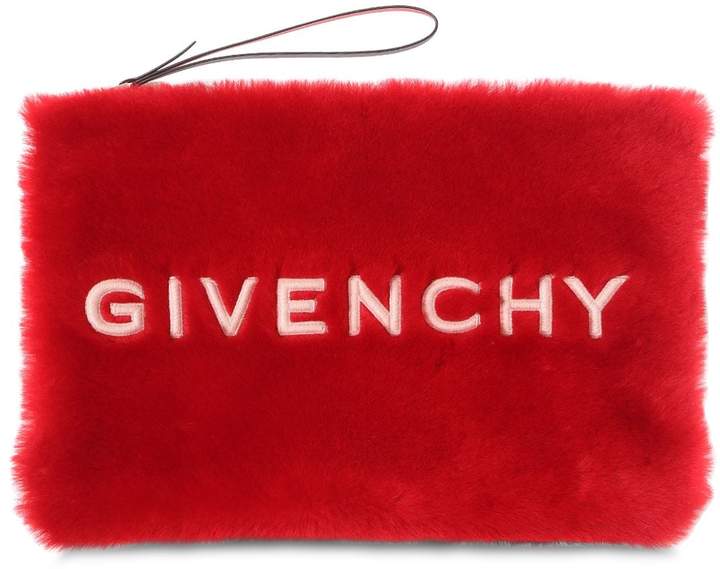 Givenchy Faux Fur Two Tone Pink/Brown Large GV3 Wristlet Clutch Bag