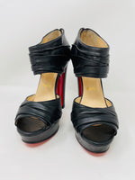 Applique 140 Black Leather Platform Peep-toe Heels 38