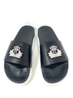 Black Calf Flat Pool Sliders with red soles