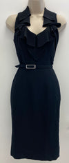 Black Neck Ruffle Belted Dress UK6