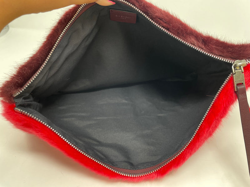 Givenchy Faux Fur Two Tone Pink Brown Large GV3 Wristlet Clutch