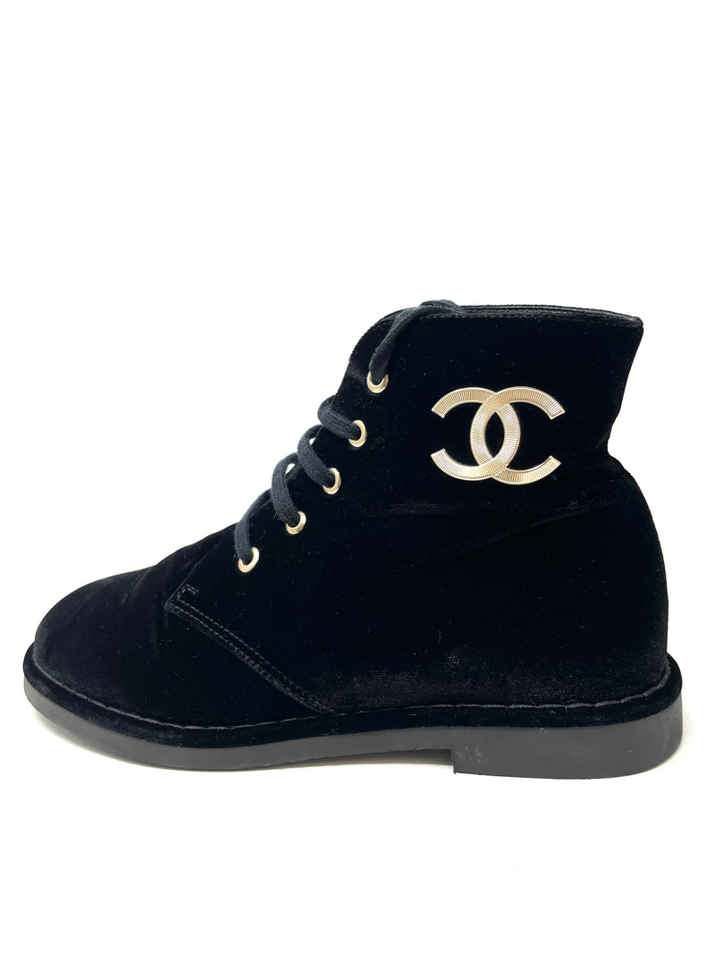 Chanel velvet top ankle boots