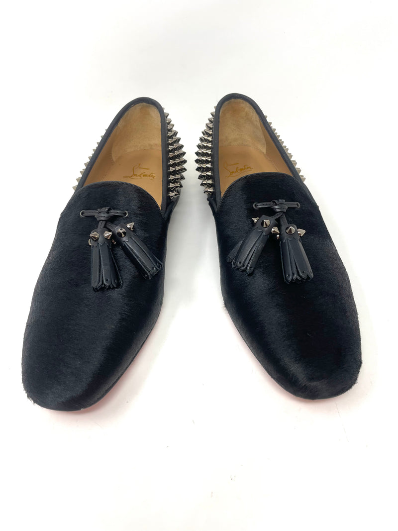 Men Shoes Spikes Black Velvet Loafers Leather Lining