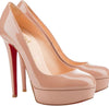 nude patent leather round toe Bianca Platform heels with signature red soles