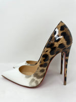Christian Louboutin So Kate 120 Latte Leopard Patent White Degrade Heels 36.5