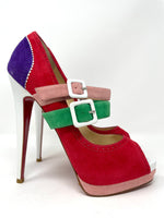 Luly 140 MultiColour Suede White Leather Peep Toe Platforms 39