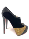 Christian Louboutin Laeila 140 Black/Gold Strass Suede Ankle Bootie Heels 38.5