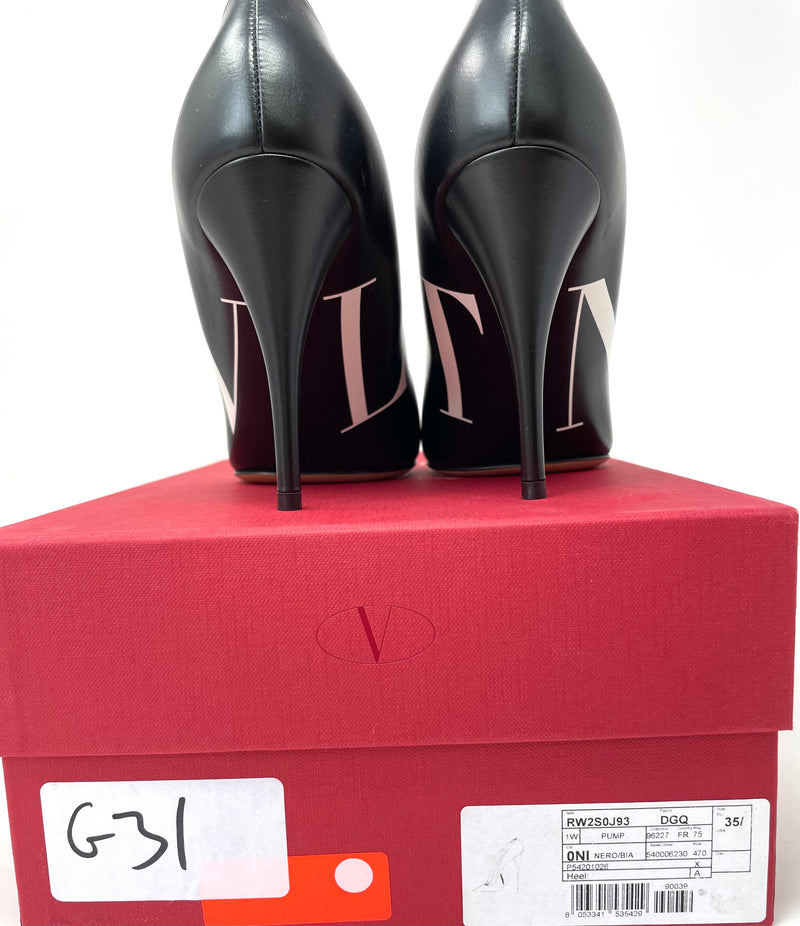 NEW Black Leather VLTN Printed Heels 35.5