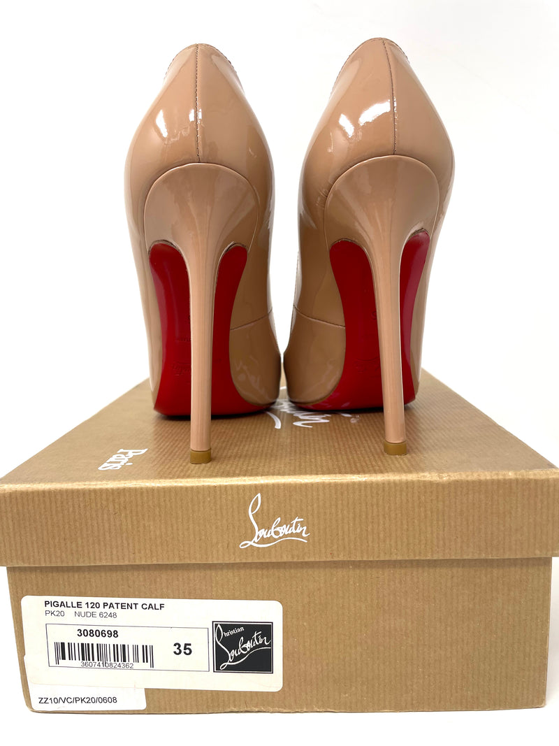 Christian Louboutin Pigalle 120 Nude Patent Calf Heels 35