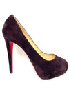 dark purple platform round toe heels with red soles red