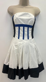 White and Blue Colourblock Strapless Dress UK 6 XS