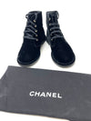Chanel Black Velvet Gold CC Lace Up Ankle Booties 36